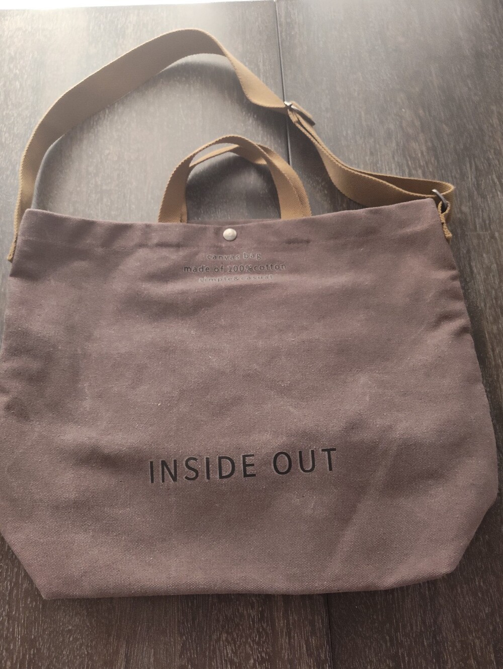 Inside Out Brown Canvas Messenger Bag with Adjustable Strap